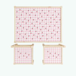 Wiśnie + różowa kratka - naklejki na stolik i krzesełka