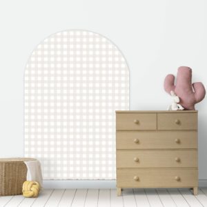 Naklejka na ścianę półokrągła - łuk w beżową kratkę