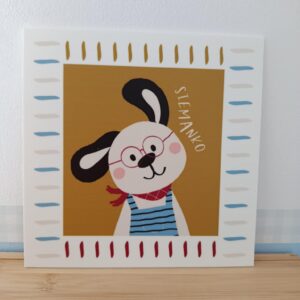 Piesek w okularach z napisem "siemanko" - tabliczka