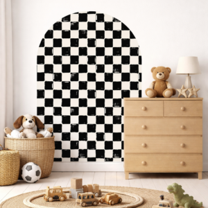 Naklejka na ścianę półokrągła łuk - czarno-kremowa szachownica