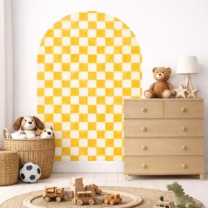 Naklejka na ścianę półokrągła łuk - żółto-kremowa szachownica