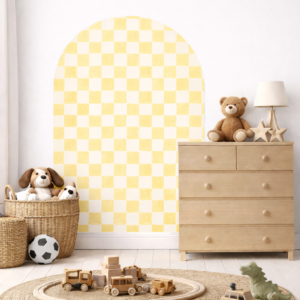 Naklejka na ścianę półokrągła łuk - pastelowa żółta szachownica
