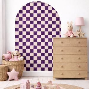 Naklejka na ścianę półokrągła łuk - fioletowo-kremowa szachownica
