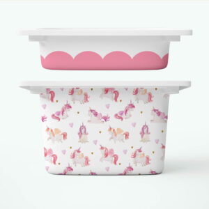 Jednorożce + malinowa falbanka - naklejki na pojemniki FRONTY