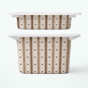 Brązowe paski i serca - naklejki na pojemniki FRONTY