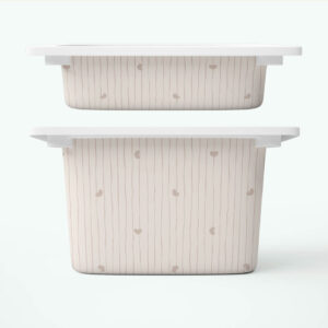 Beżowe paski i serca - naklejki na pojemniki FRONTY