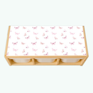 Różowe motyle - naklejka na blat regału na zabawki