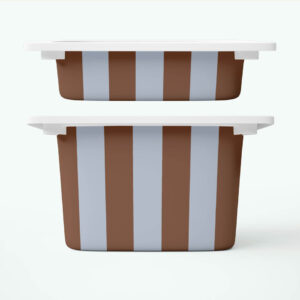 Brązowo-błękitne paski - naklejki na pojemniki FRONTY