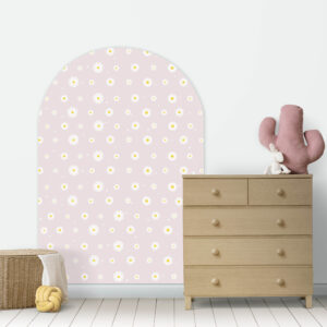 OUTLET Naklejka na ścianę półokrągła łuk - pudrowe stokrotki 90x150