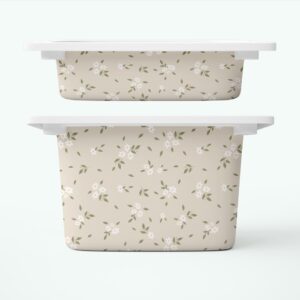 Drobne białe kwiaty na beżowym tle - naklejki na pojemniki