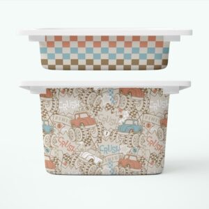 Monster trucks i szachownica - naklejki na pojemniki FRONTY