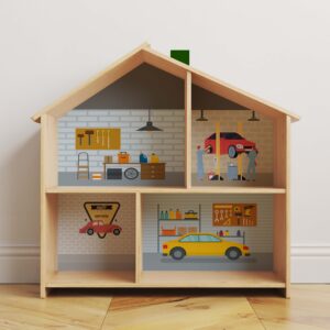 Garaż - warsztat samochodowy - zestaw naklejek do domku dla lalek